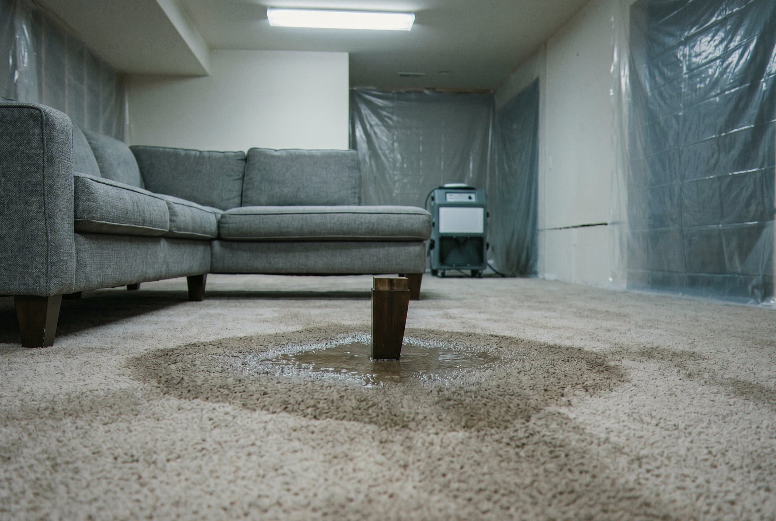 Room flooded with water pooling.
